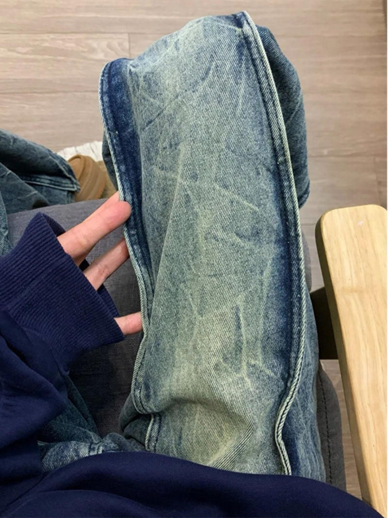 American Deconstructed Stitching Retro Blue Jeans High Street Pants Design Sense Micro Horn Straight Pants - Image 5